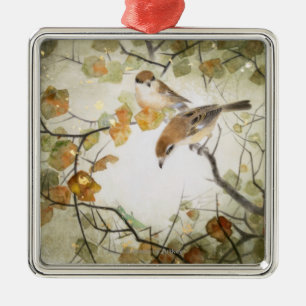 Little Creature-Bull-headed Shrikes Metal Tree Decoration