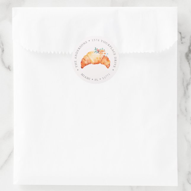 Little Croissant Is On The Way Baby Shower Address Classic Round Sticker (Bag)