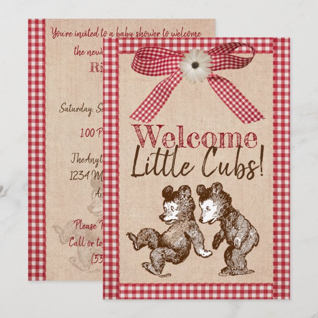 Little Cubs Twin Gender Neutral Baby Shower Invitation (Front/Back)