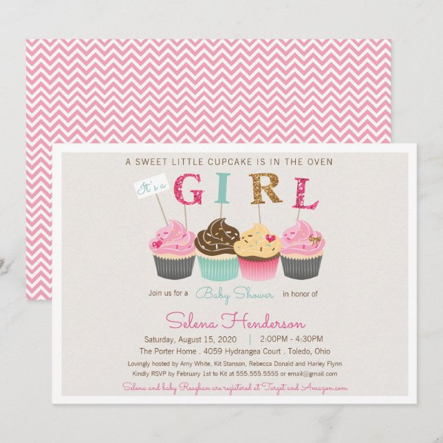 Little Cupcake It's a Girl Baby Sprinkle or Shower Invitation (Front/Back)