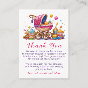 Little Cupcake Pink Stroller Baby Shower Thank You Enclosure Card