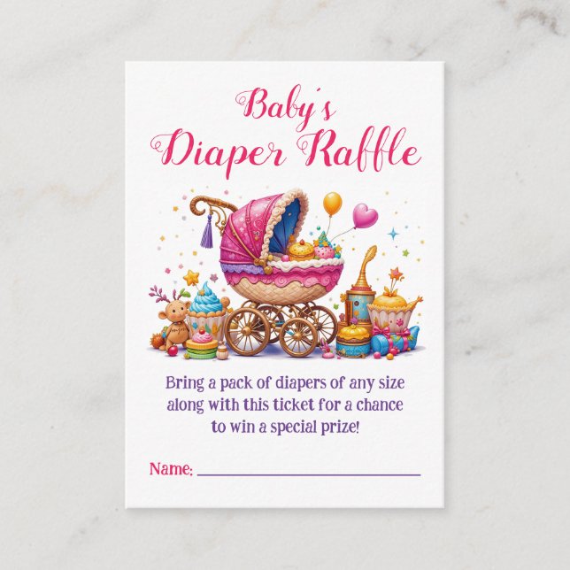 Little Cupcake Pink Stroller Diaper Raffle Enclosure Card (Front)
