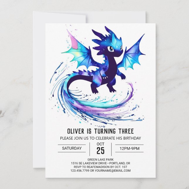 Little Custom Dragon Digital Boy Birthday Invitation (Front)