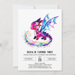 Little Custom Dragon Digital Girl Birthday Invitation