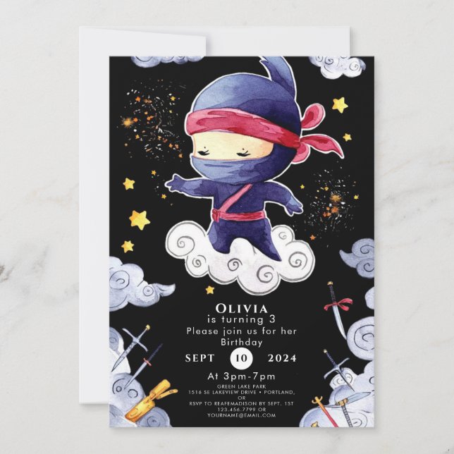 Little Custom Ninja Birthday Invitation (Front)