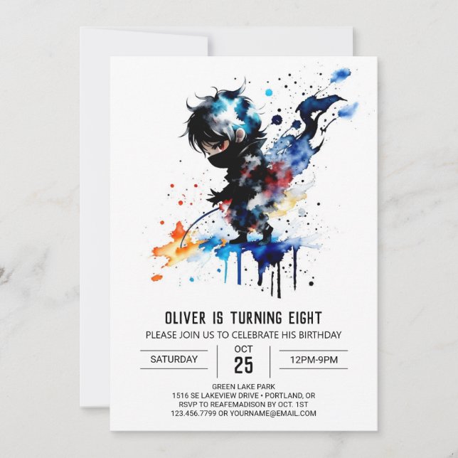 Little Custom Ninja Boy Digital Birthday Invitation (Front)