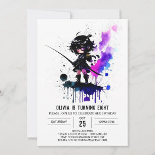 Little Custom Ninja Digital Girl Birthday Invitation