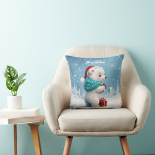 Little cute baby bear with Christmas hat  Cushion