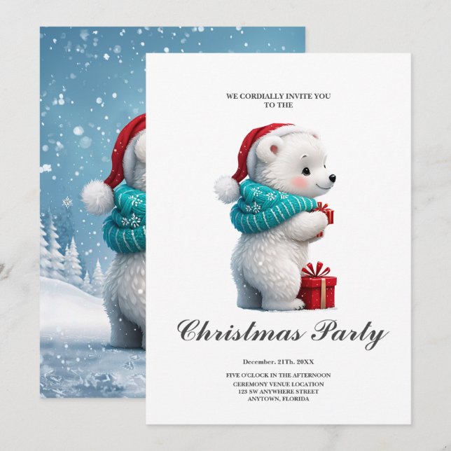 Little cute baby bear with Christmas hat  Invitation (Front/Back)