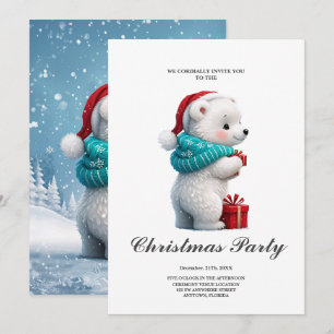 Little cute baby bear with Christmas hat Invitation