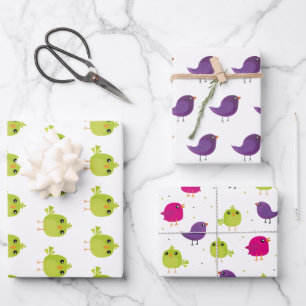 Little cute birds wrapping paper sheet