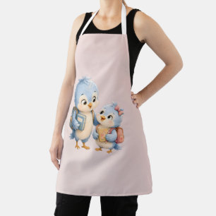 Little Cute Blue Bird Family Cooking Apron