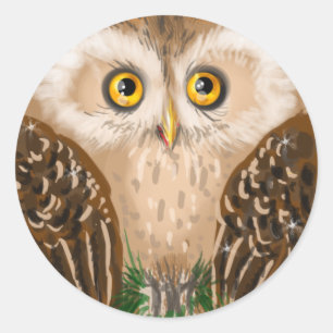 Little cute brown owl classic round sticker