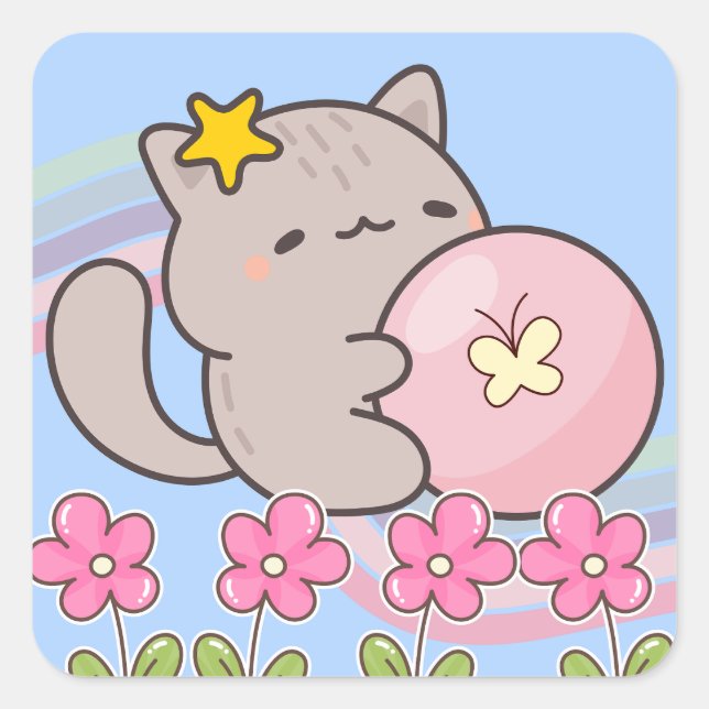 little cute cat  square sticker (Front)