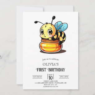 Little Cute Digital Bee 1st Birthday Invitation
