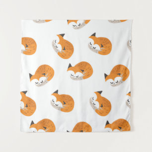 Little cute foxes sleep on a white background. Sea Tapestry
