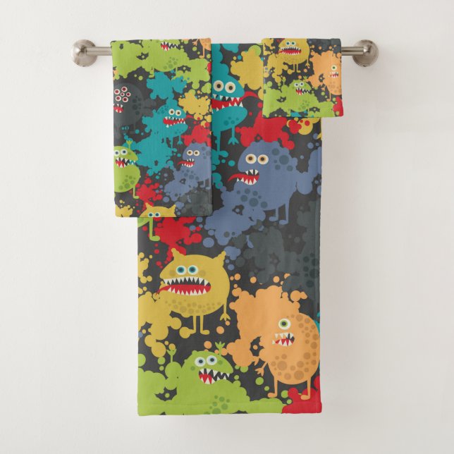 Little cute funny monsters bath towel set (Insitu)