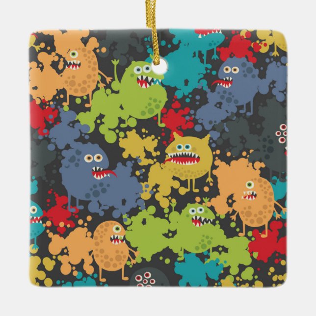 Little cute funny monsters ceramic ornament (Front)