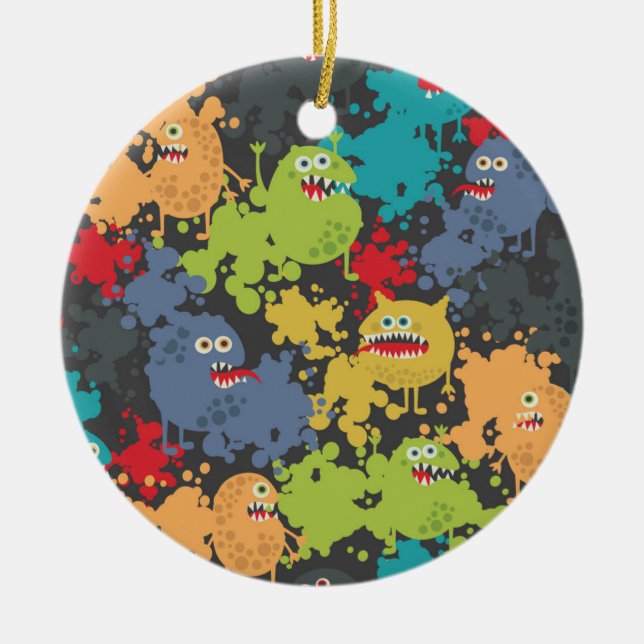Little cute funny monsters ceramic tree decoration (Front)