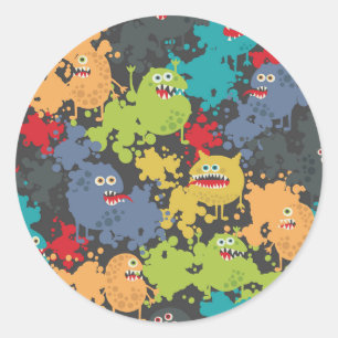 Little cute funny monsters classic round sticker