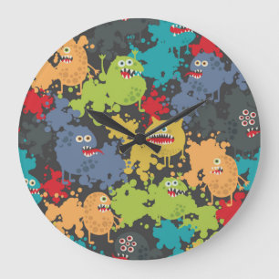 Little cute funny monsters large clock