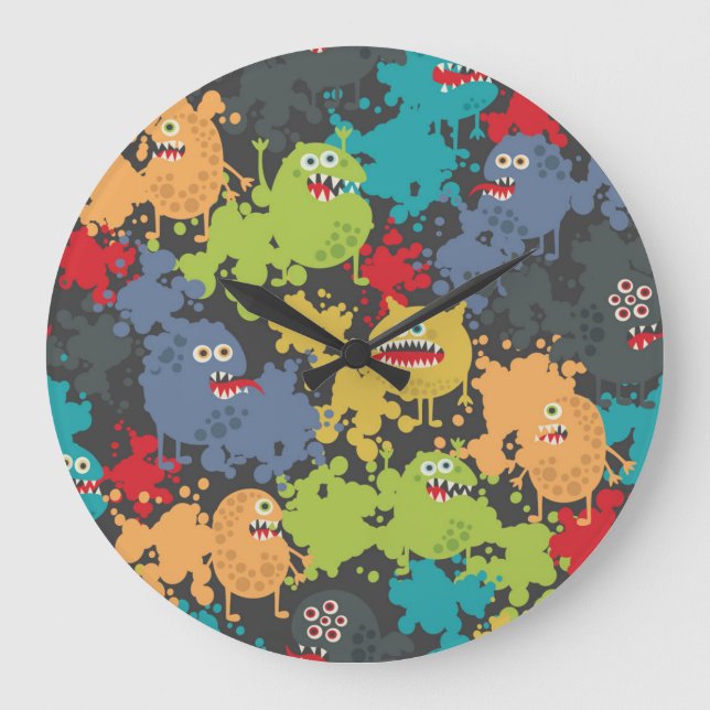 Little cute funny monsters large clock (Front)