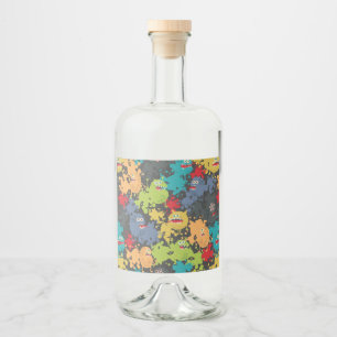 Little cute funny monsters liquor bottle label