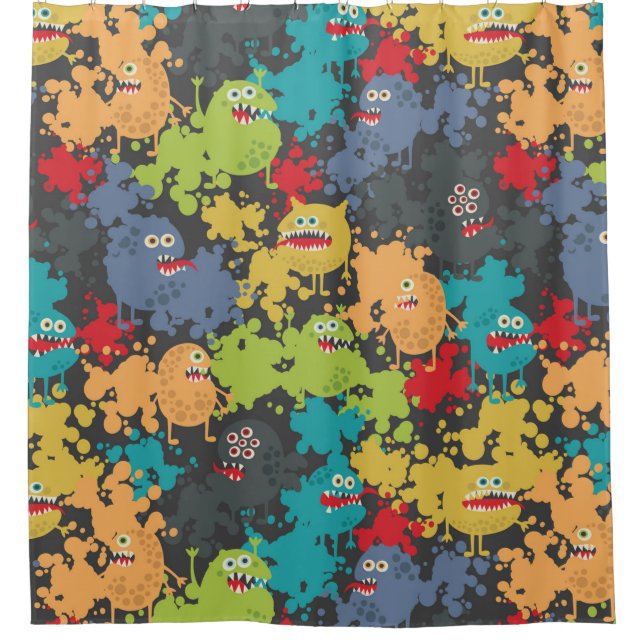 Little cute funny monsters shower curtain (Front)