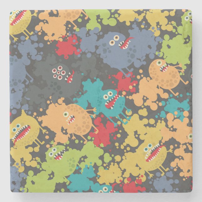 Little cute funny monsters stone coaster (Front)