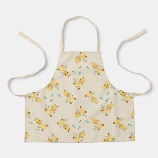 Little cute giraffe floral light brown apron (Front)