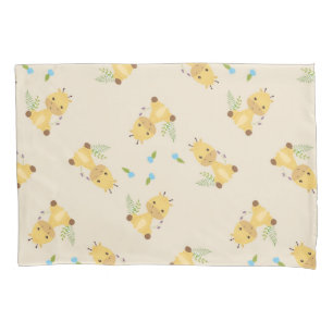 Little cute giraffe floral light brown pillowcase