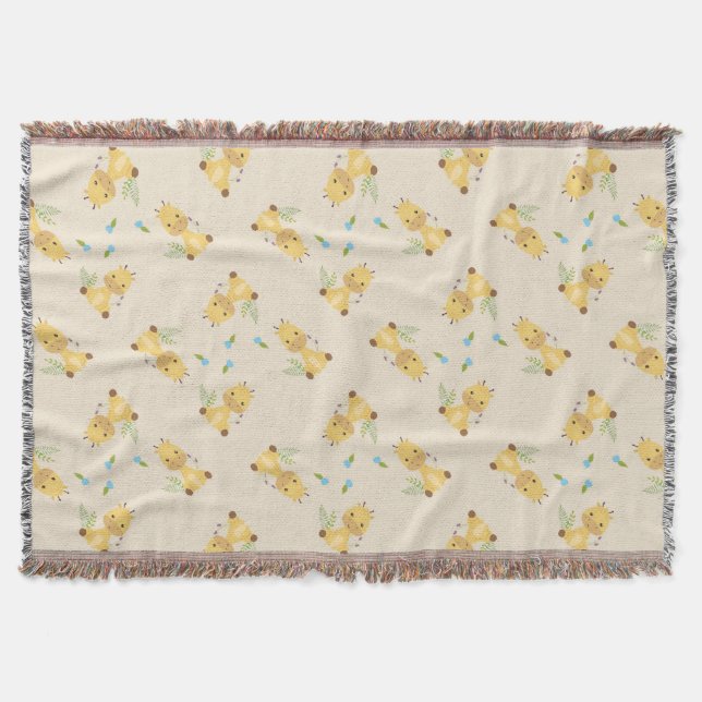 Little cute giraffe floral light brown throw blanket (Front)