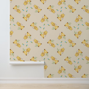 Little cute giraffe floral light brown wallpaper