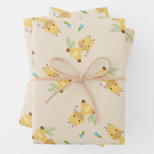 Little cute giraffe floral light brown wrapping paper sheet
