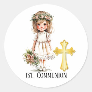 Little Cute Girl 1st Communion Classic Round Sticker