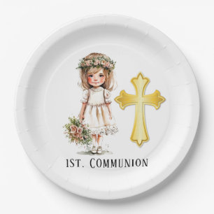 Little Cute Girl 1st Communion  Paper Plate