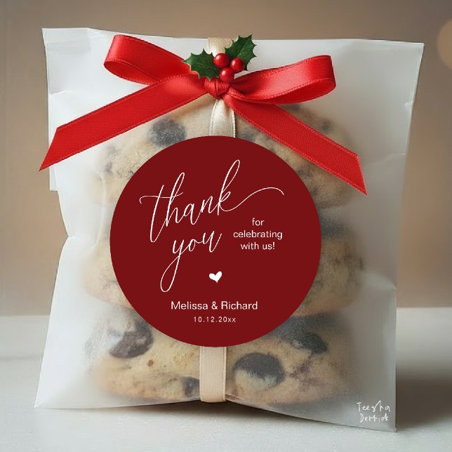 Little Cute Heart Modern Minimal Wedding Gifts  Classic Round Sticker (Little Cute Heart Modern Minimal Wedding Gifts Classic Sweet Round Sticker in Burgundy Wine Deep Red)