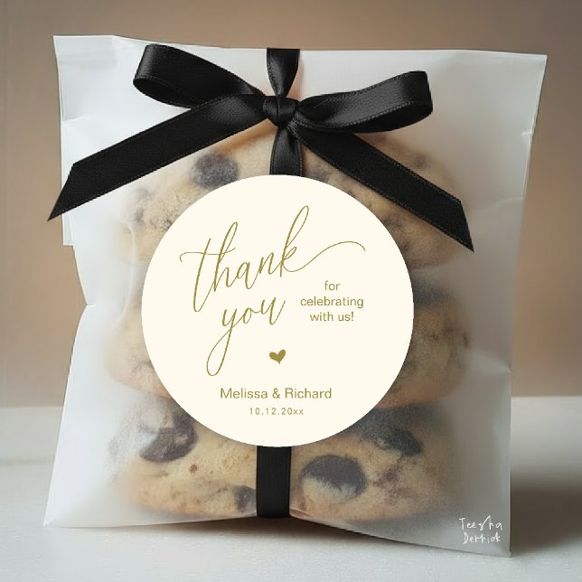 Little Cute Heart Modern Minimal Wedding Gifts  Classic Round Sticker (Little Cute Heart Modern Minimal Wedding Gifts Classic Sweet Round Sticker in Yellow Gold)