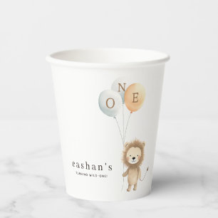 Little Cute Lion with Balloons 1st Birthday Party Paper Cups