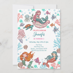 Little Cute Little Mermaids Birthday Invitation