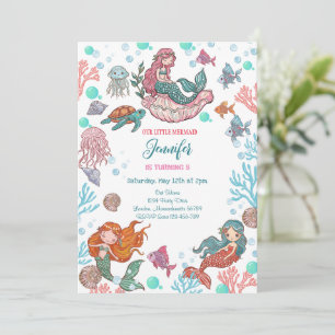 Little Cute Little Mermaids Birthday Invitation