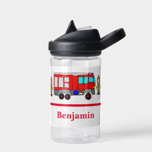 Little Cute Red Fire Engine & Fire Fighters Water Bottle