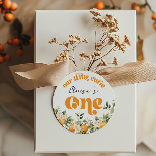 Little cutie 1st birthday citrus oranges classic round sticker