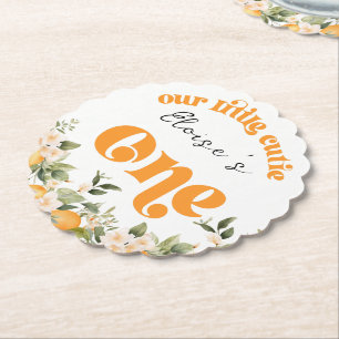 Little cutie 1st birthday citrus oranges paper coaster
