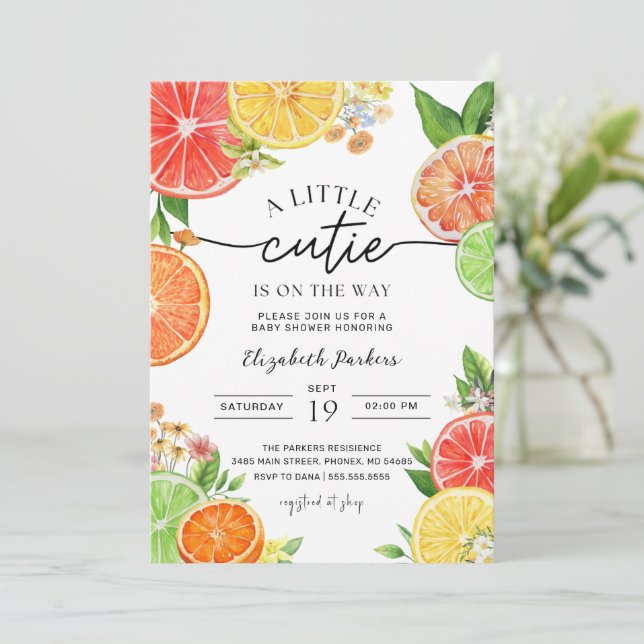 Little Cutie Baby Citrus  Shower Invitation (Standing Front)