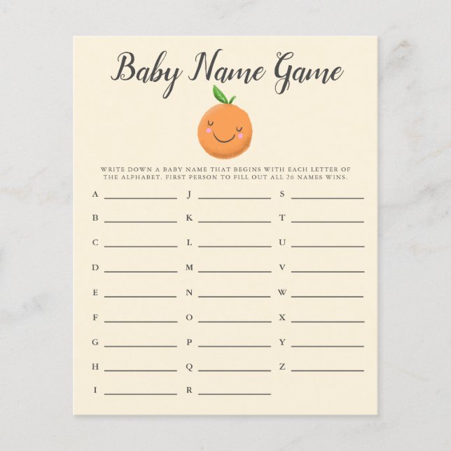 Little Cutie Baby Name Shower Game Yellow (Front)