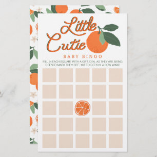 Little Cutie Baby Shower Baby Bingo Game Card