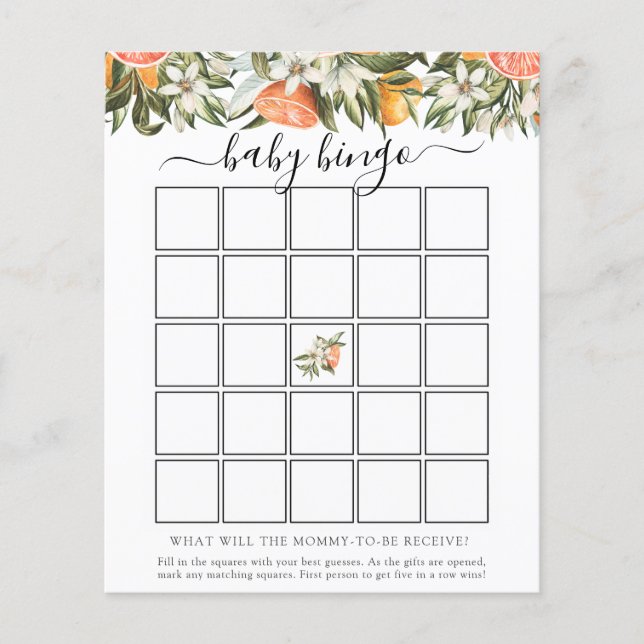 Little Cutie Baby Shower Bingo Game Card (Front)