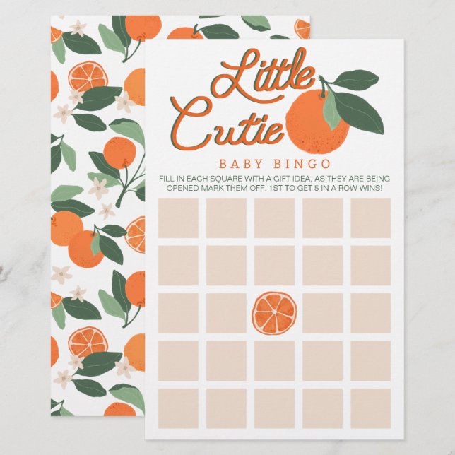 Little Cutie Baby Shower Bingo Game – Clementine C (Front/Back)