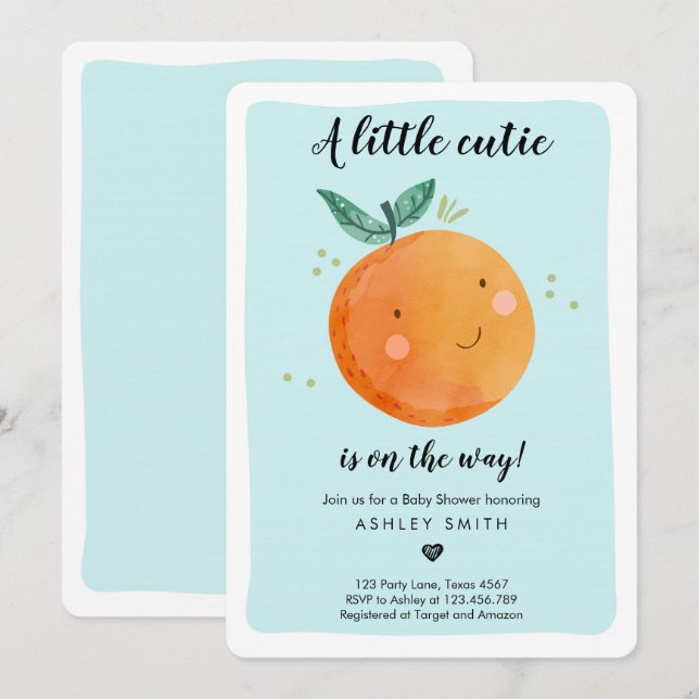 Little Cutie Baby Shower Boy Clementine Orange Invitation (Front/Back)
